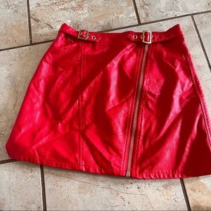 Red fake leather zip up skirt